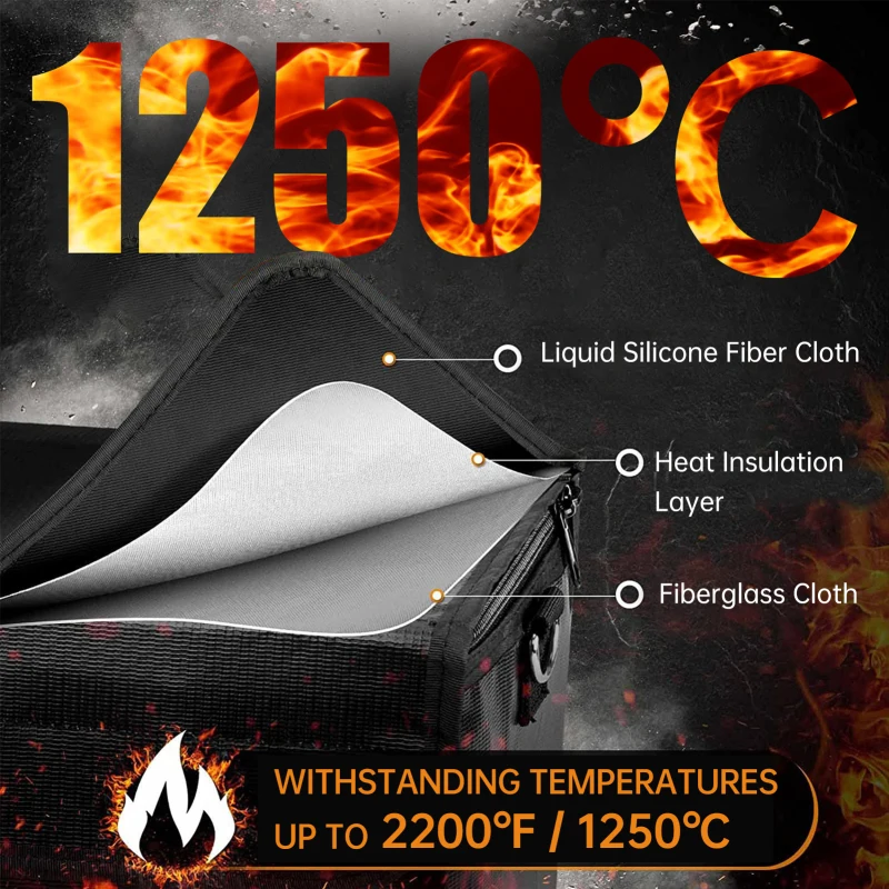 Sac Ignifuge Batterie Drone 41x12x13cm Résistant Feu/Eau