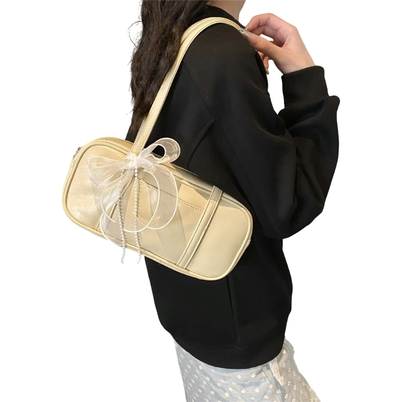 Fashionable PU Leather Shoulder Bag Bowknot Armpit Bags Practical and Lightweight Handbag Underarm Purse for Women