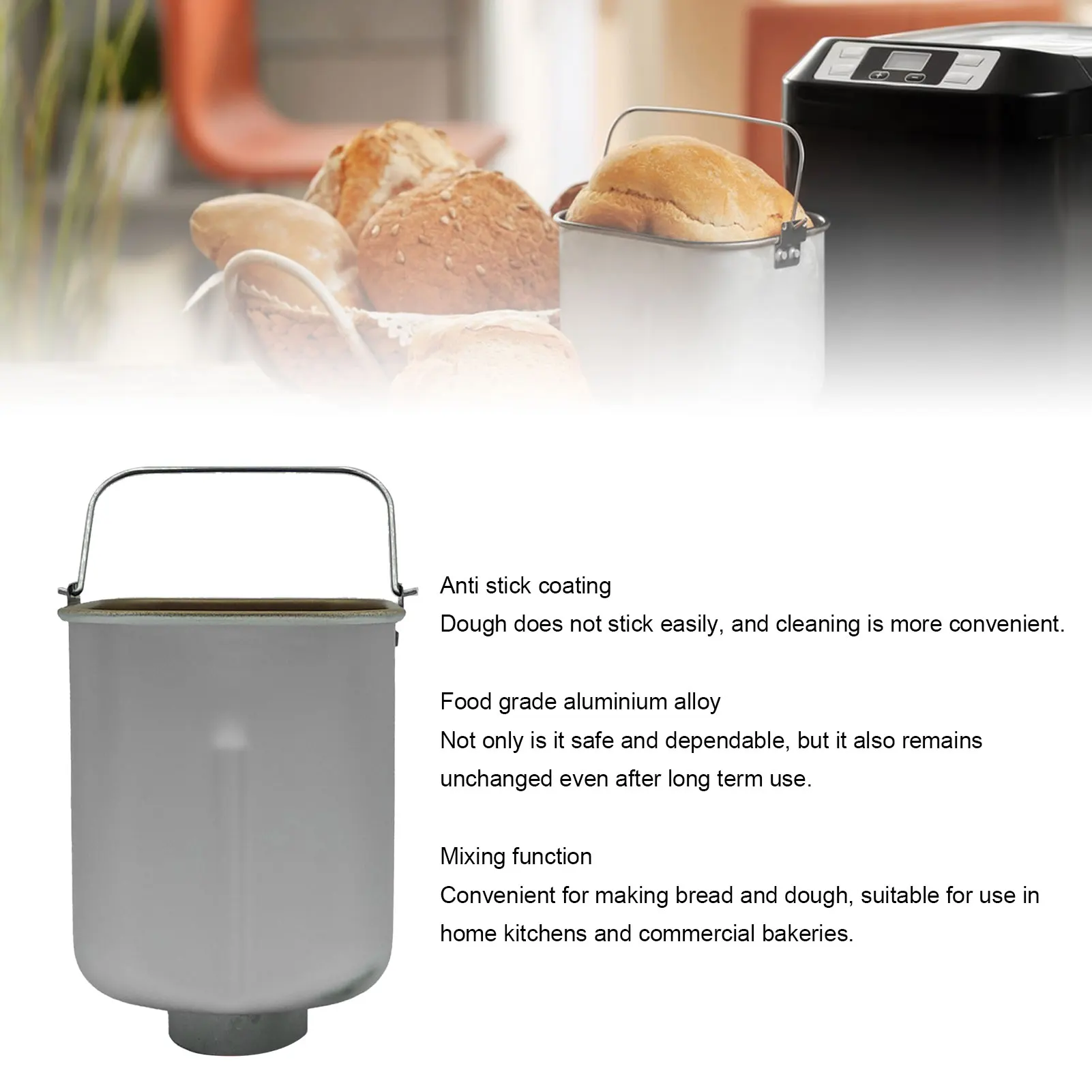 Bread Machine Mixing Bread Bucket Anti Stick Coated Aluminum Alloy Bread Machine Inner Tank for Replacement