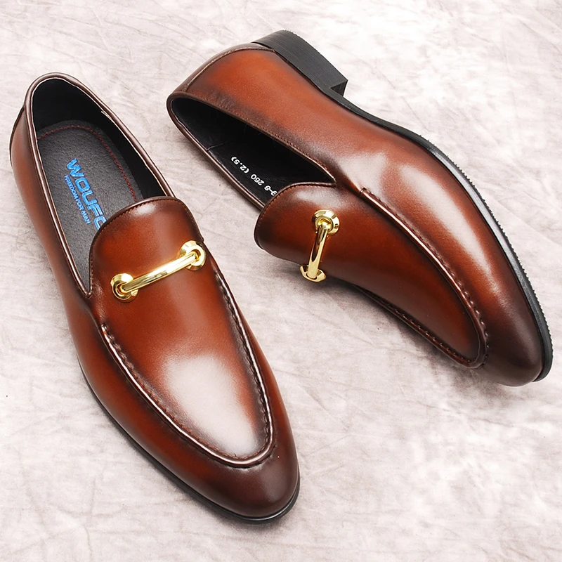 

High Quality Loafers Men Shoes Wedding Dress Fashion Burgundy Black Man Shoe Handmade Luxury Genuine Leather Shoes Men Original