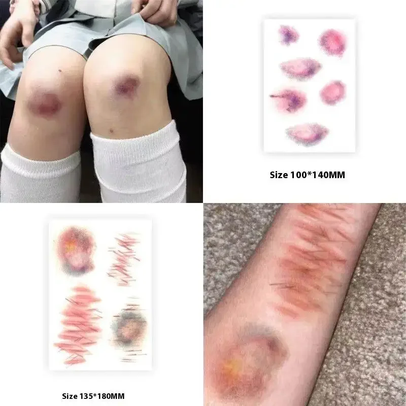 4 fogli di tatuaggi temporanei per bruciare ferite di Halloween per cosplay adesivi per tatuaggi cicatrici impermeabili inchiost - immagine 5