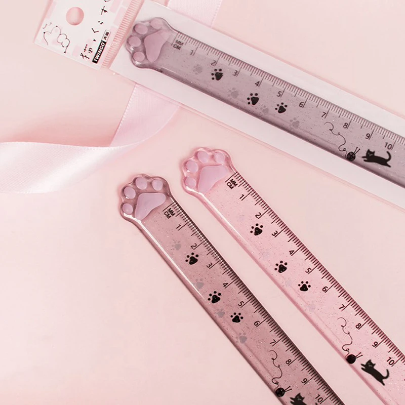 

Cat Paw Straight Ruler Stationery Drawing Gift Office School Measuring Transparent Plastic Ruler