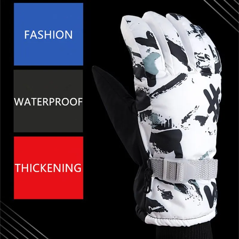 Winter Snowboard Ski Gloves Unisex PU Leather Non-slip Touch Screen Waterproof Motorcycle Cycling Fleece Warm Snow Sports Gloves 3