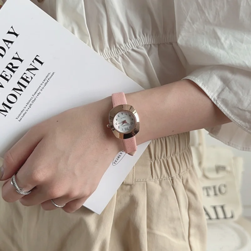 

French Niche Watch Luxury Pointer Student Thin Leather Strap Simple Ins Style Girl Quartz Wristwatches for Women Reloj Mujer