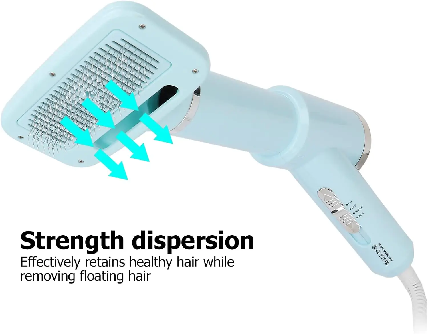 2 in 1 Pet Hair Dryer Brush 3 Gear Adjustable Temperature Dog Hair Dryer with Slicker Brush Pet Grooming for Cats Dogs