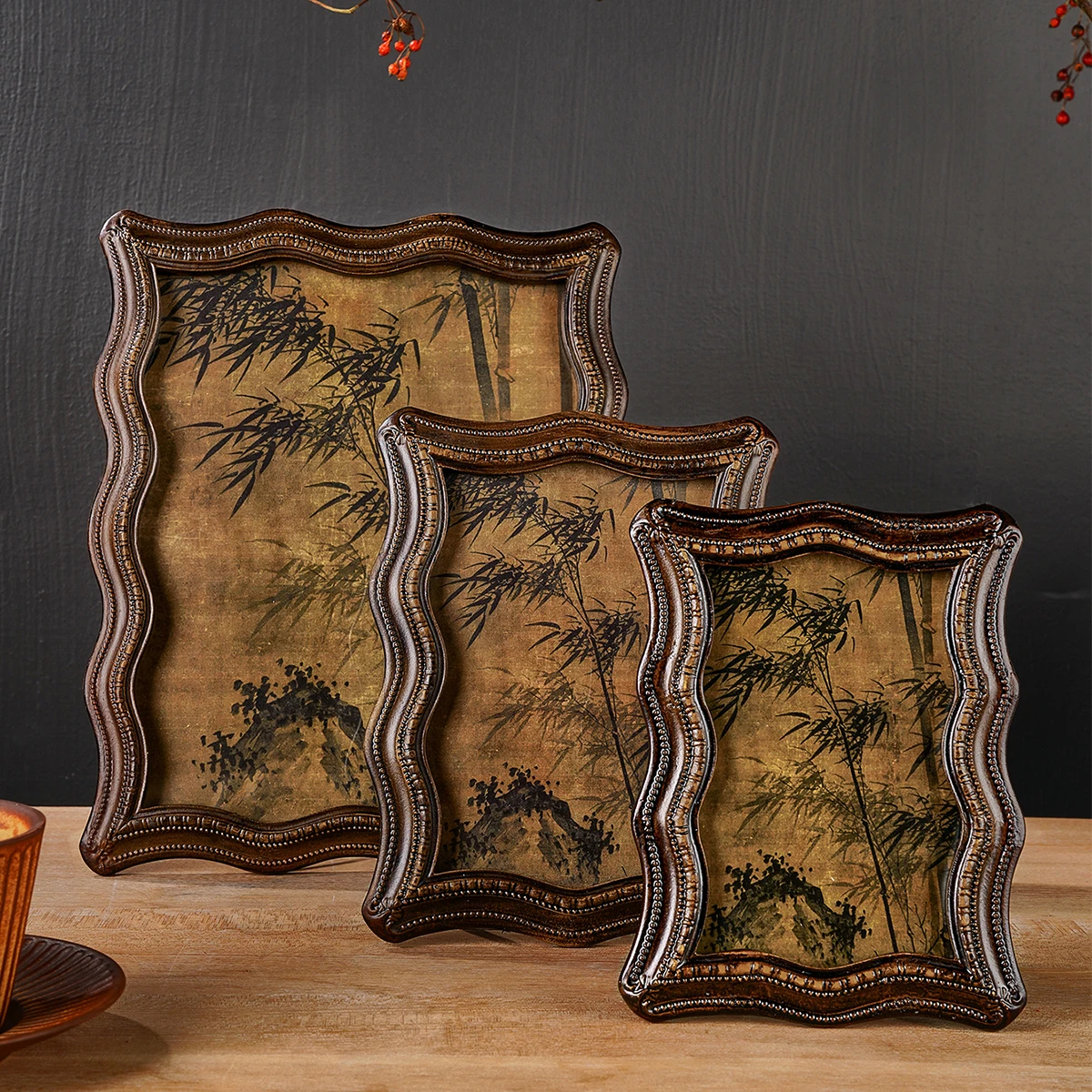 1PC, curved resin decorative photo frame, porch decorative photo frame, suitable for bedroom study desk photo decoration