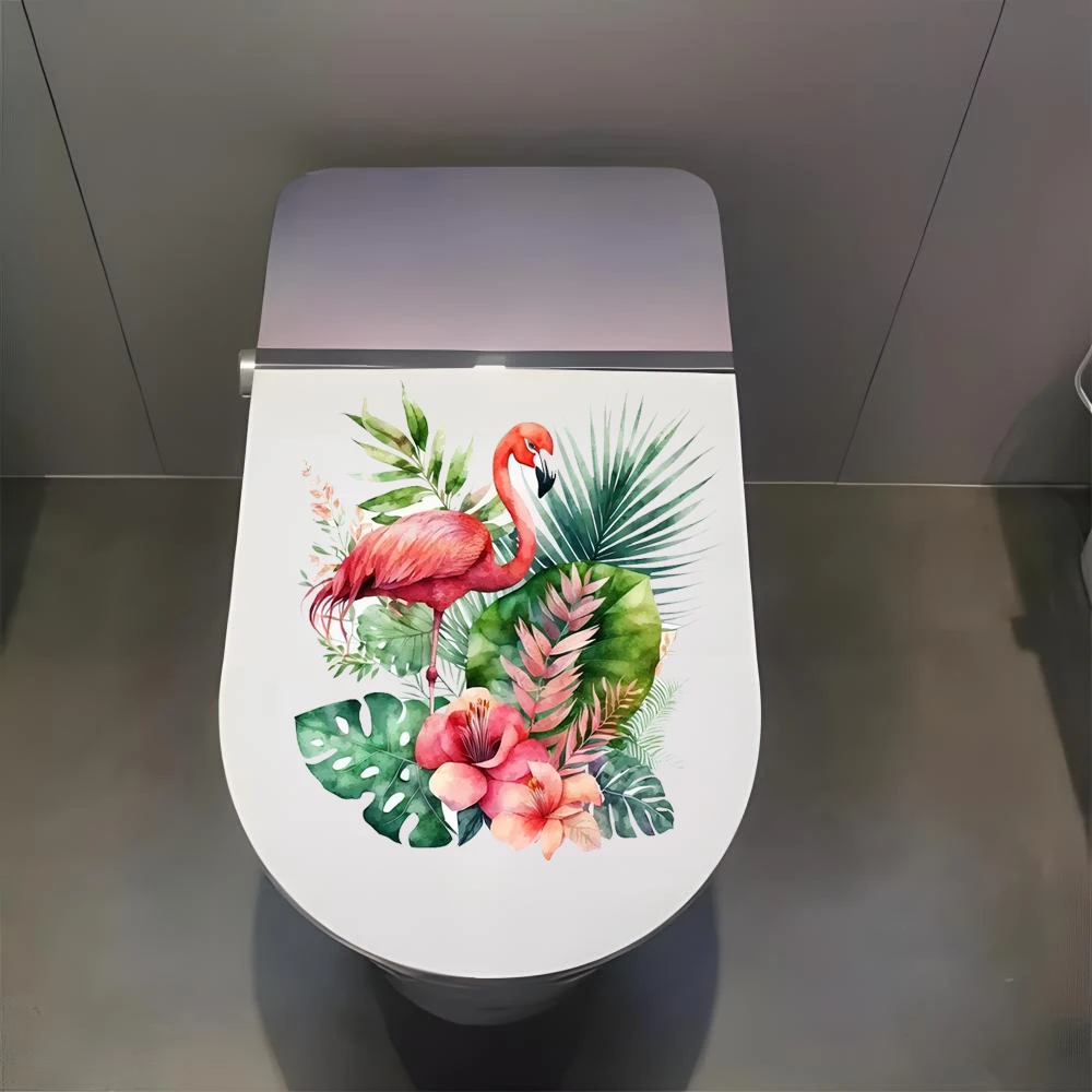 Funny Flamingo Toilet Sticker Bathroom Toilet Cover Sticker Wall Stickers Animal Wc Fun Home BathRoom PVC