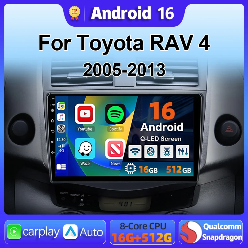 Radio Multimedia Android 16 Carplay para Toyota RAV4 Rav, navegación, video, DVD, Autoradio, estéreo 2din, 4G+BT, GPS