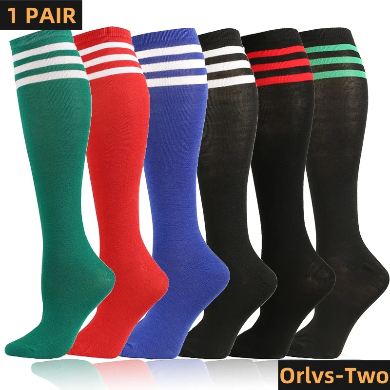 Compression Socks Football Socks Non-slip Long Tube Knee High Stockings Striped Soccer Running Sports