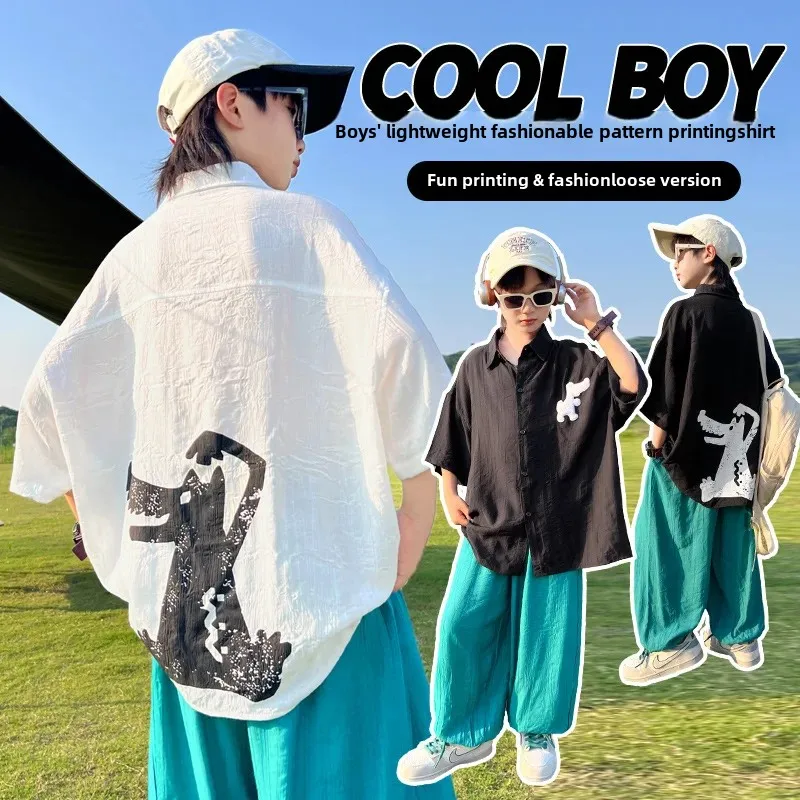 Cool Casual Short Sleeve Shirt for Boys Summer Fashionable Children's Clothing from Mainland China AE Stock