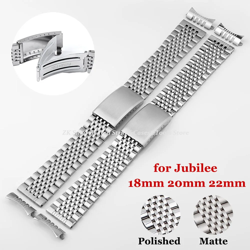 Premium Curved End Stainless Steel Watch Strap with Folding Buckle