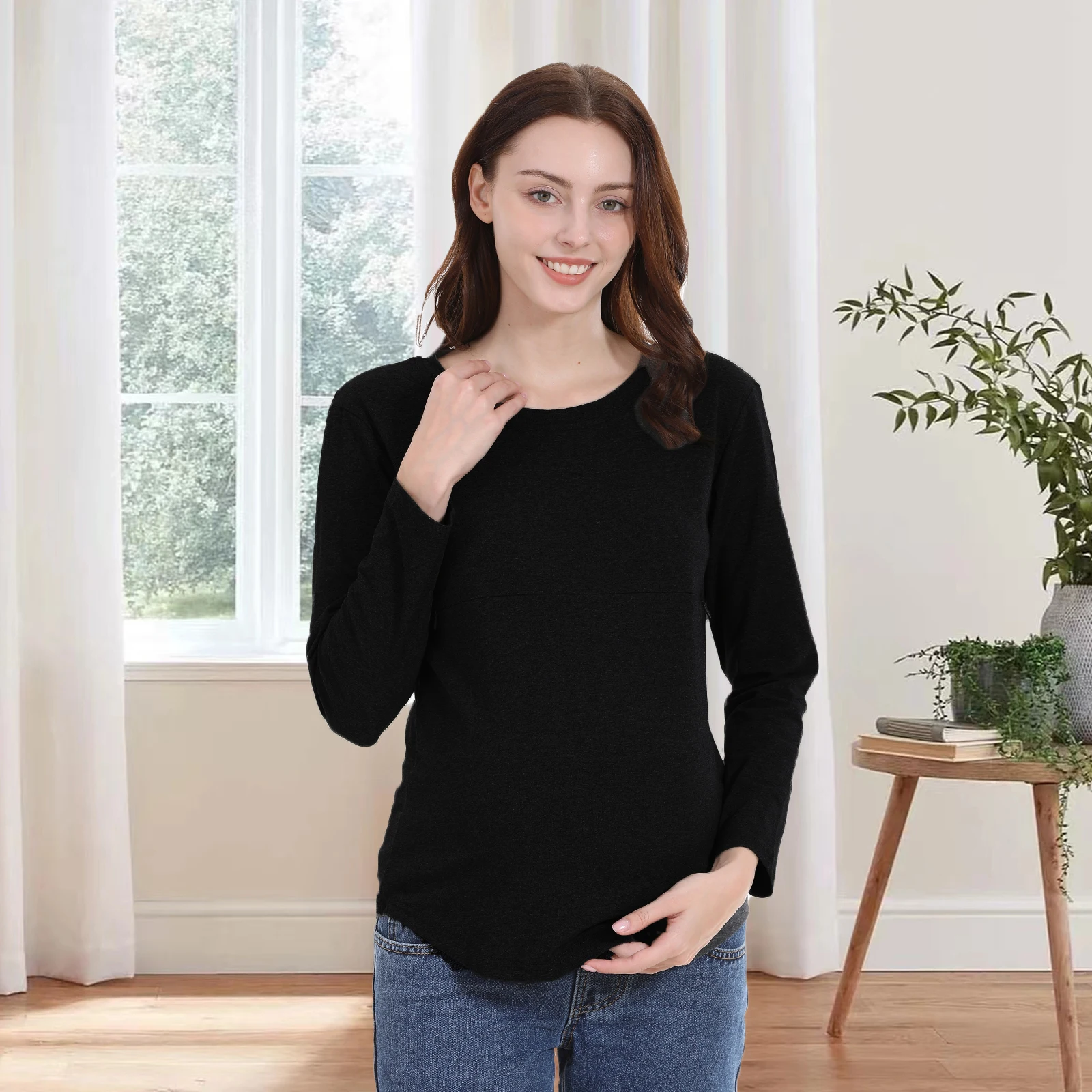 2025 New Maternity Clothes Tee Crew Neck Long Sleeve Breastfeeding Clothes Tops Horizontal Zipper Big Size Nursing T Shirts 5