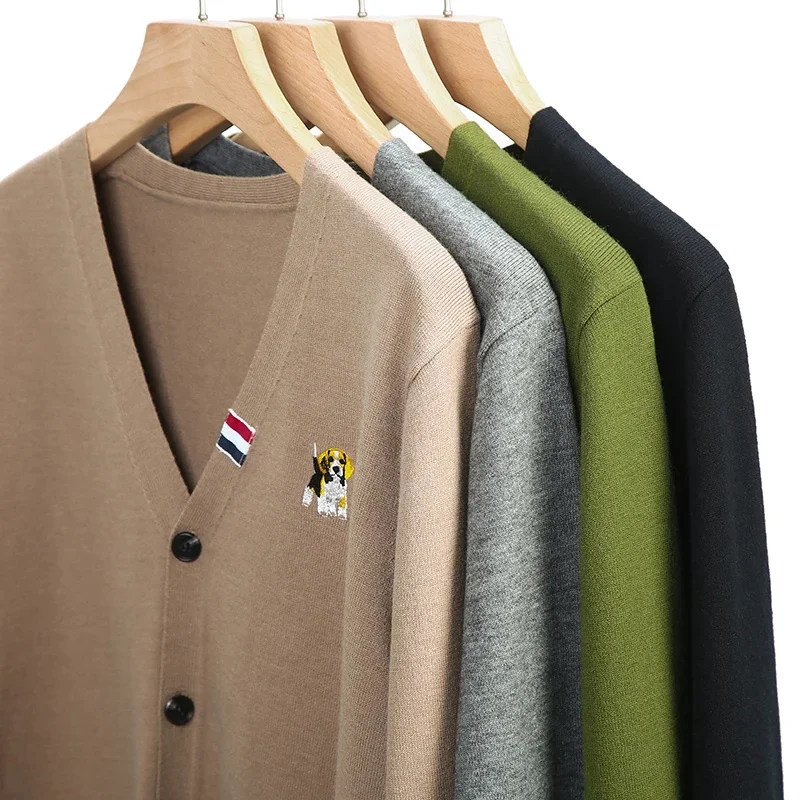 Autumn Luxury Business Casual Classic Embroidery High Quality Knitted Cardigan Men's Comfortable Long-sleeved Sweater Top M-4XL