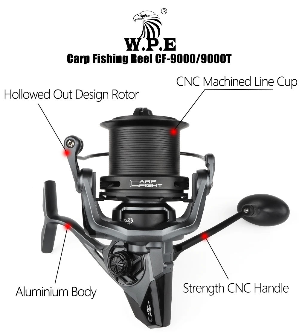 W.p.e Karpfen kampf 9000 Spinnerei Angel rolle Übersetzungs verhältnis 4.4:1 Kugellager 9 + 1 Voll metall Linie Spule Angel rad Tackle Pesca – Detail 1