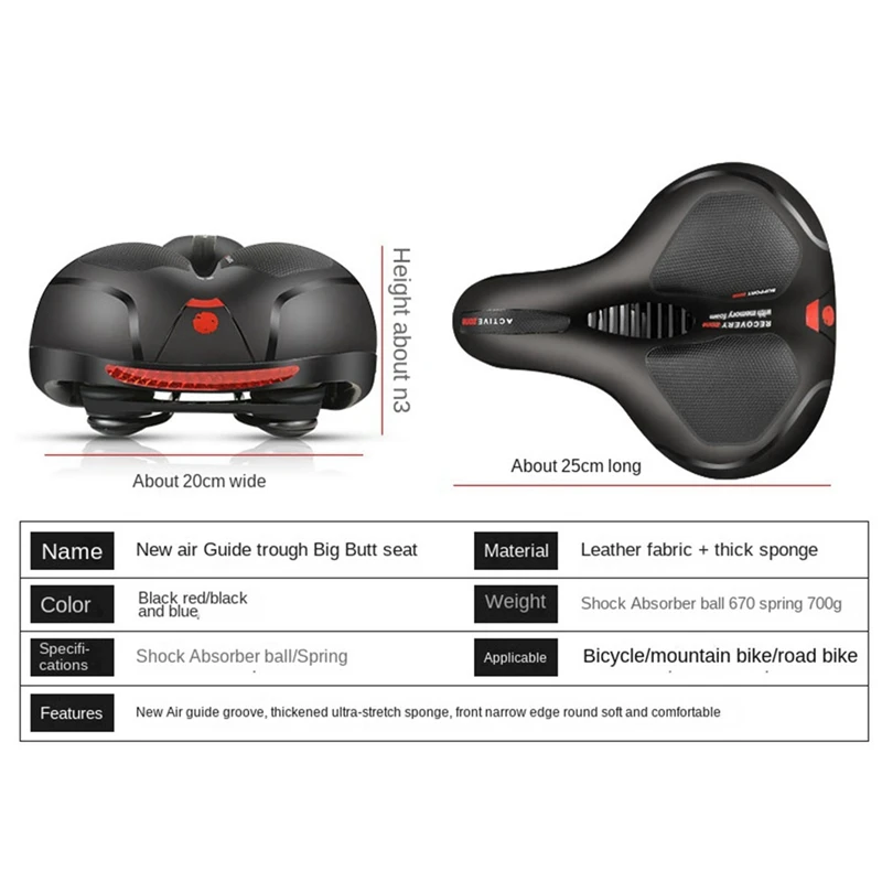 Breathable Bicycle Saddle Men Women MTB Road Bike Saddle Shock Absorbing Comfortable Big Butt Bike Seat Safety Warning