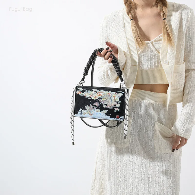 Women's Shoulder Bag Handbag Crossbody Chinese Style Fashionable Retro High-end Temperament Unique and Colorful Painting