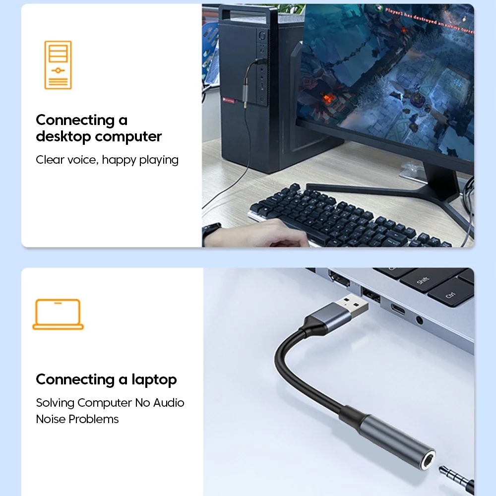 Universal USB to 3.5mm Audio Adapter - External Sound Card Converter for Headsets and Speakers
