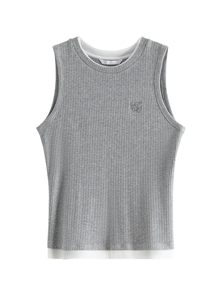 FSLE Women Sleeveless Knitted Tops Female Summer Knitwear Vest Embroidery Sleeveless Women Camisole 24FS12909