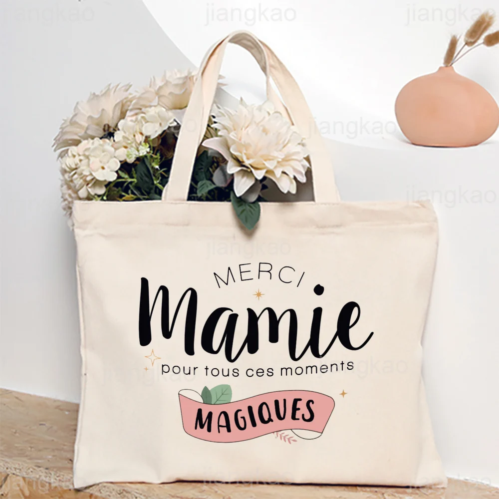 Thank You Grandma for All These Magical Moments Printed Women Tote Bag Canvas Shopping Bags Female Shoulder Bag Gift for Mamie 3