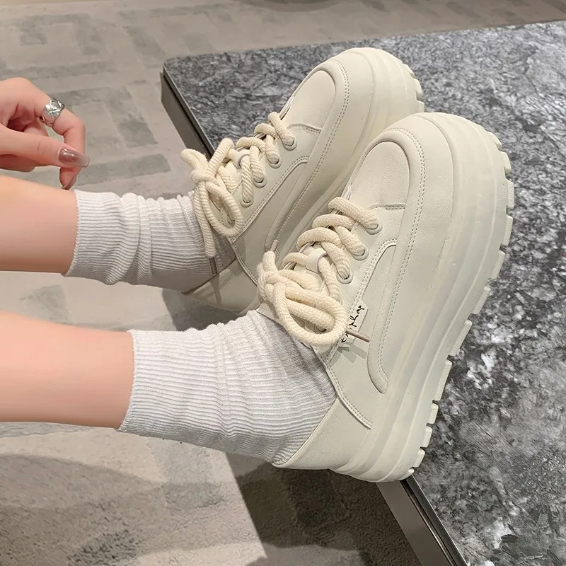 

2024 New Lace-up Vulcanized Shoes Autumn Women White Canvas Sneaker All-match Round Toe Flat Casual Outdoor Running Zapatillas