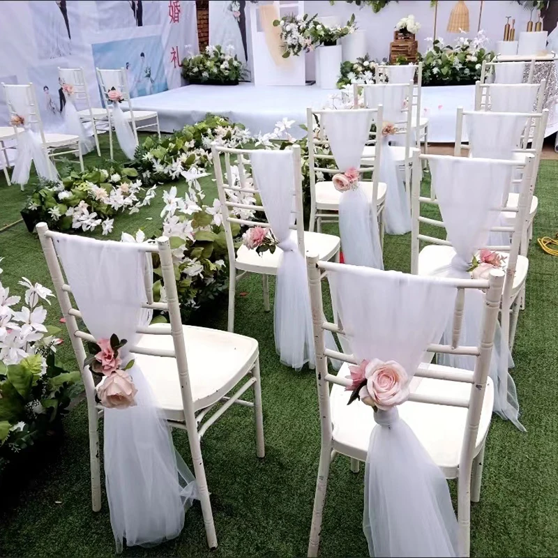 

Пояс для стула из белого тюля, украшение для свадебной вечеринки, банкета, коридора, стула, с бантом-узлом для украшения стула, 10 шт.