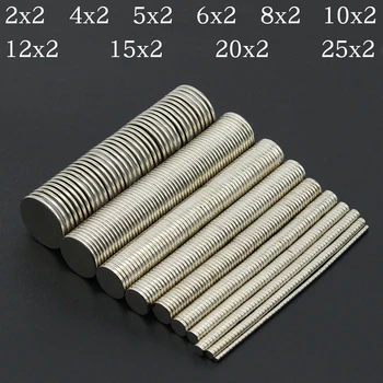 원형 자석 초강력 자석, N35, 2x2, 4x2, 5x2, 6x2, 8x2, 10x2, 12x2, 15x2, 18x2, 20x2, 25x2mm 네오디뮴 강력한 디스크, NdFeB