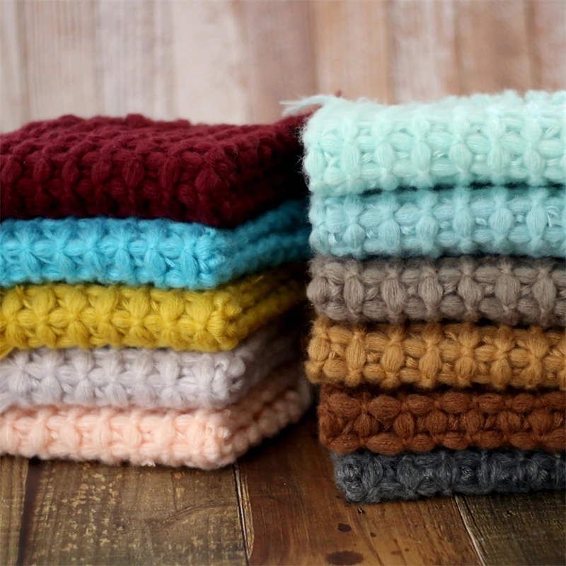 Newborn Baby Photography Blanket Basket Filler Mohair Knitted Mat 50cm Square Rug Photo Props Cushion Tassels Decoration Blanket - 5