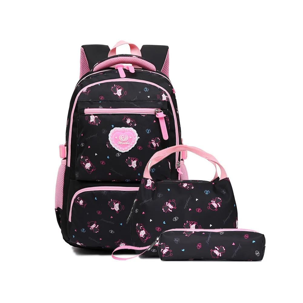 3PCs Set Backpack for Teens Girls Large Capacity Blue Pink Purple Black Schoolbag for Teenage Back to School Lunch Bag