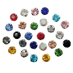 Round Glass Rhinestones with Claw Setting - Crystal Stones with Silver Metal Base - 5mm 100pcs (Mix Color)