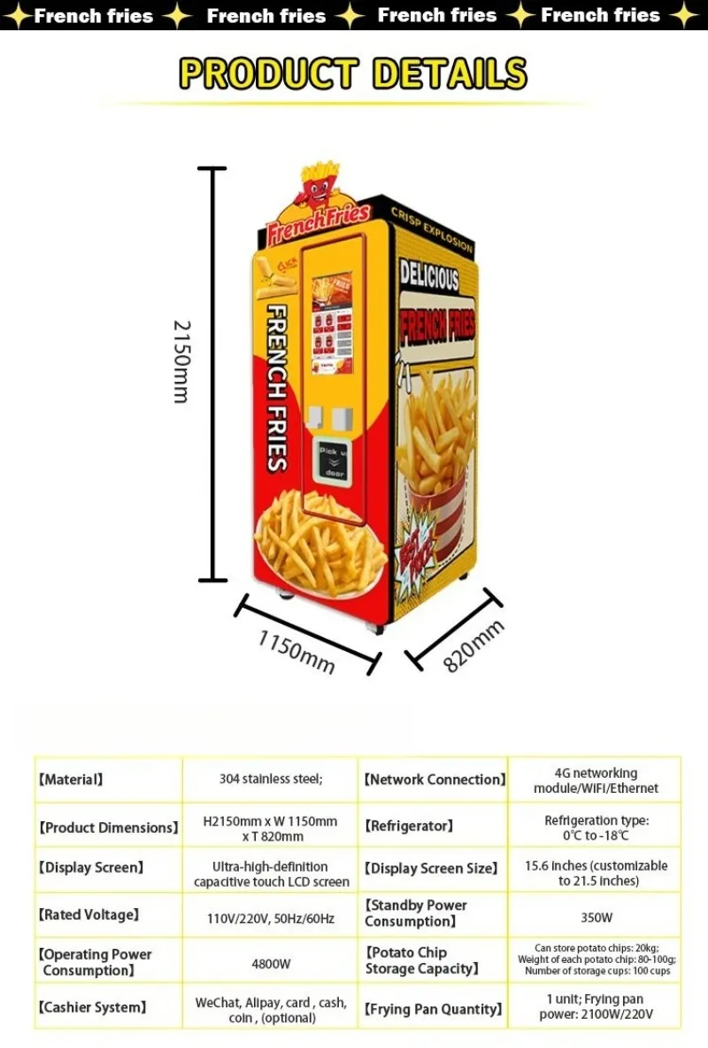 Best Quality Snack Food French Fries Machine Price Small Size Fry Potato Chip Vending Machine Outdoor