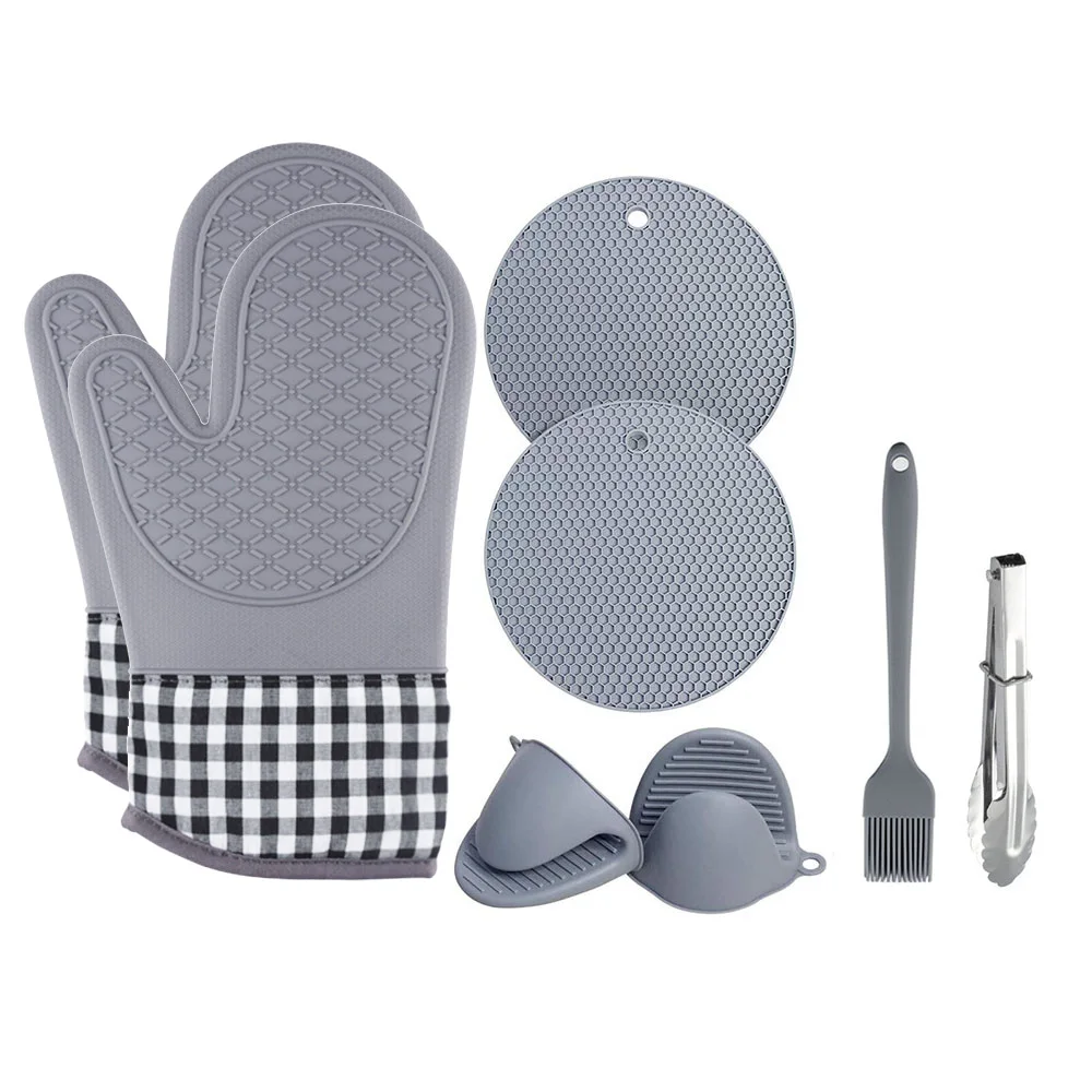 8pcs Heat Resistant Non-Slip Silicone Potholder Gloves Cooking Lovers Oven Mitts Set For Microwave Kitchen Baking silicone oven mitts kitchen gloves silicone oven gloves