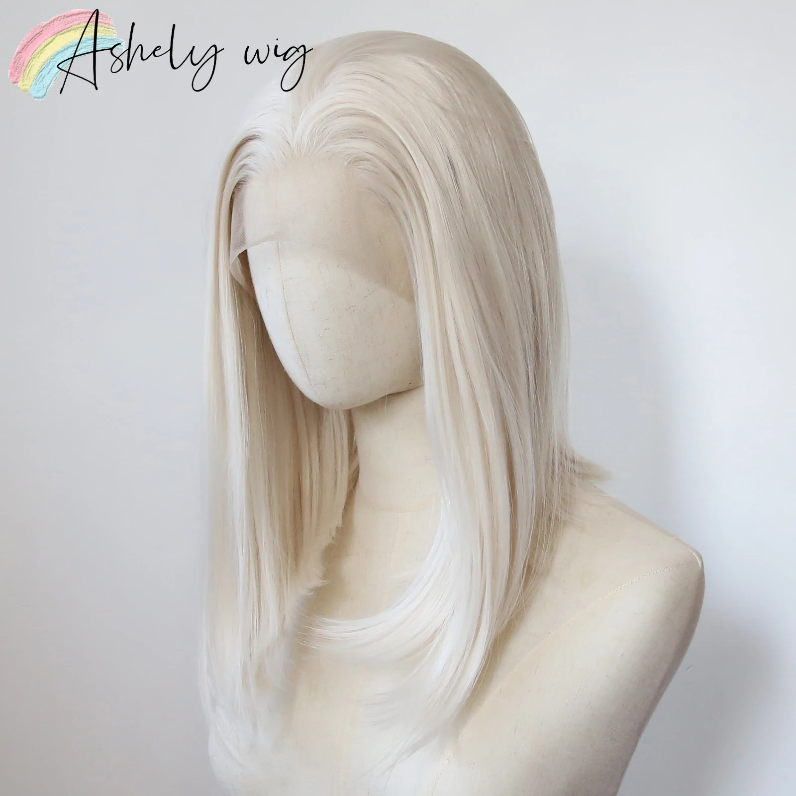 Platinum Blonde Short Bob Cream 13x4 Front Lace Wig 14inch High Temperature Fiber Silk Wig Synthetic Lace Wigs Halloween Cosplay