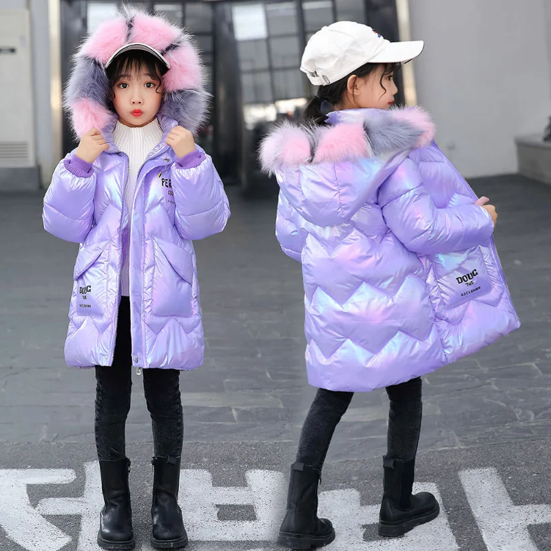 

2023 Winter Down Jacket for Girls Coat Waterproof Shiny Hooded Children Outerwear Clothing 3-13 Year Teenage Kids Parka Snowsuit