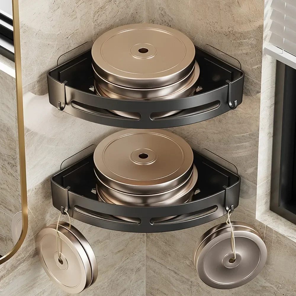 New 2/1 PCS Adhensive Bathroom Shampoo Holder Shower Caddy Shelves Storage No Drill Shelf Corner Towel Shelves For 5