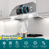 20 Inch 600CFM Insert Stainless Steel Kitchen Vent with LED Light Exhaust Fan Button Control Range Hood 2