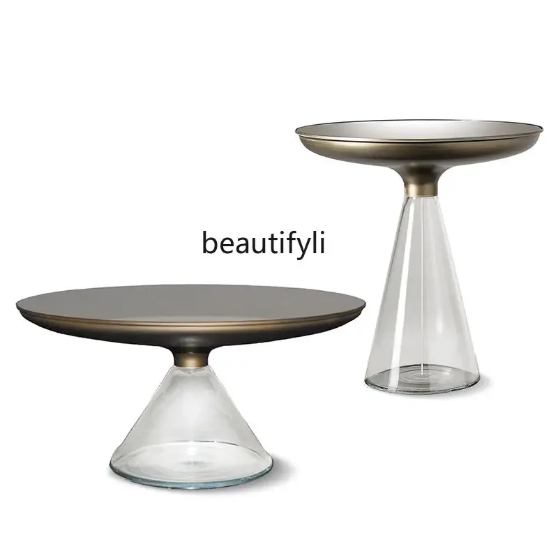 

Круглый Чайный столик в большой и маленькой квартире, современный минималистичный дизайнерский креативный кофейный столик из закаленного стекла