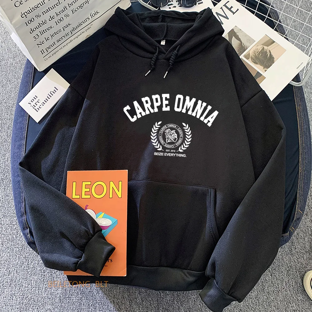 

The Micah Parsonss Carpe Omnia 90s Vintage Clothes Women Letter Printed Sweatshirts Winter Hooded Clothes with Pocket Hoodies