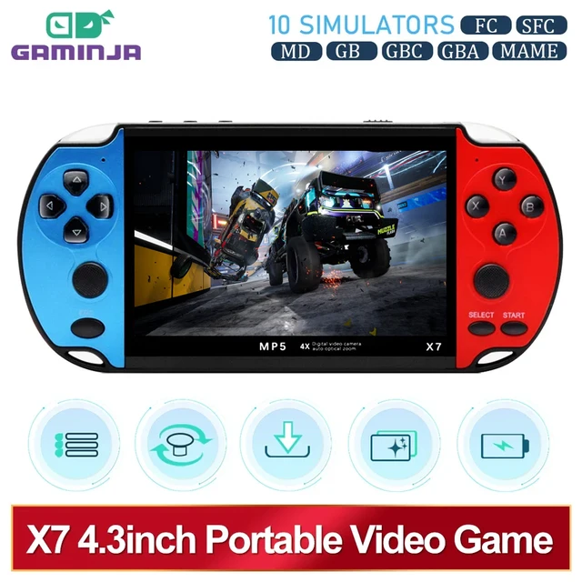 קונסולת משחקים ניידת GAMINJA X7 בגודל 4.3 אינץ' עם מסך IPS, נגן משחקים באיכות HD עם 10000 משחקים מובנים ל-GBA GBC NES GBC 1