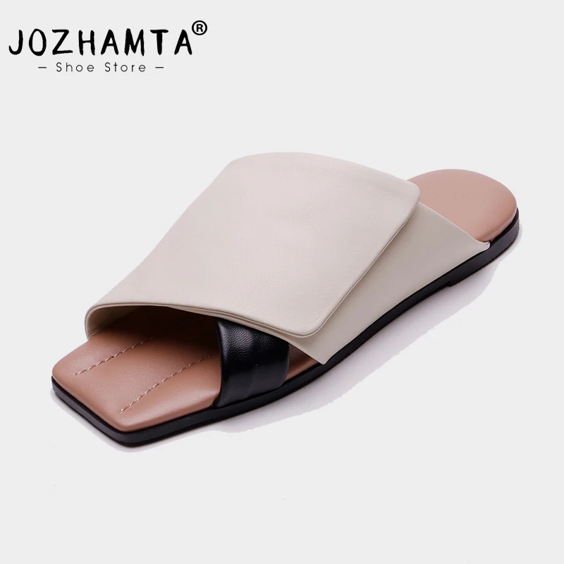 

JOZHAMTA Size 34-39 Women Flats Sandals Genuine Leather Low Heels Shoes For Women Summer 2023 Elegant Open Toe Slippers Slides