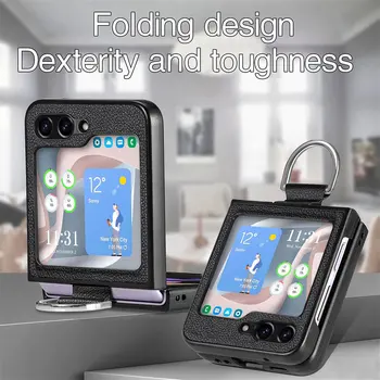 Anti-Slip Ring Holder Leather Cover for Samsung Galaxy Z Flip 7 FE 5G Flip4 Flip6 Flip7 Flip 6 5 3 4 Flip3 Flip5 Phone Case 1
