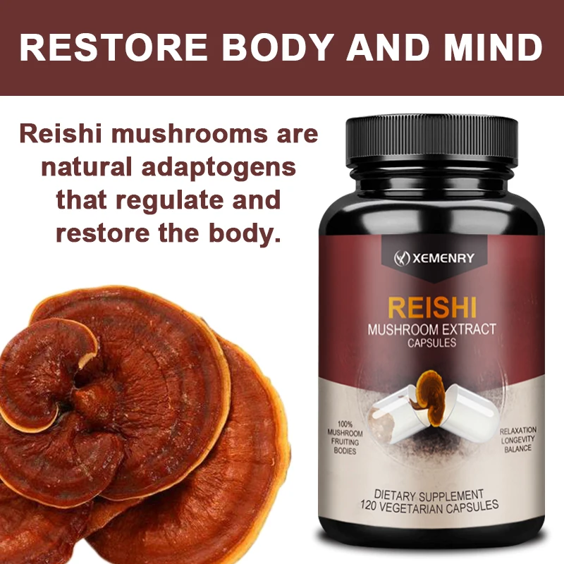 Reishi Capsules Reishi Extract Helps with Longevity Mood Sleep and Immune Support Vegan Supplement Non-GMO