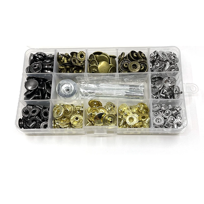 80 sets （silver/bronze/black/gold) 8/10/12.5/15 mm Snap Button+ install tools Boxed Snaps Buttons Rivets Clothing Metal button 5