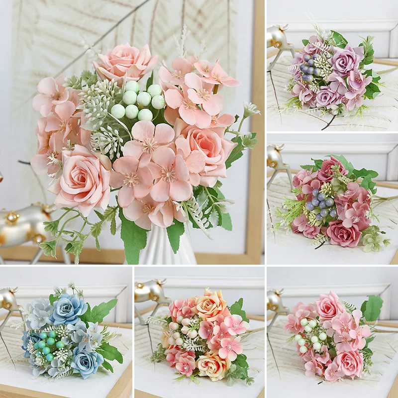 

1pc Artificial Flower Bundle Short Branch Berry Embroidery Flower Home Desktop Decoration Wedding Flower Arrangement Accessories
