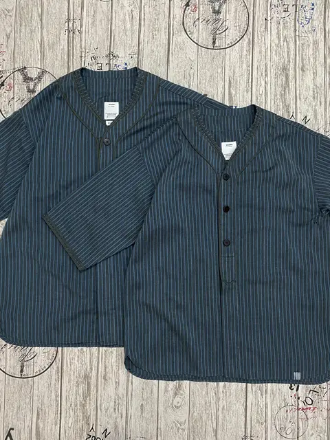 VISVIM DUGOUT SHIRT S/S SANTOME wool-blend striped baseball
