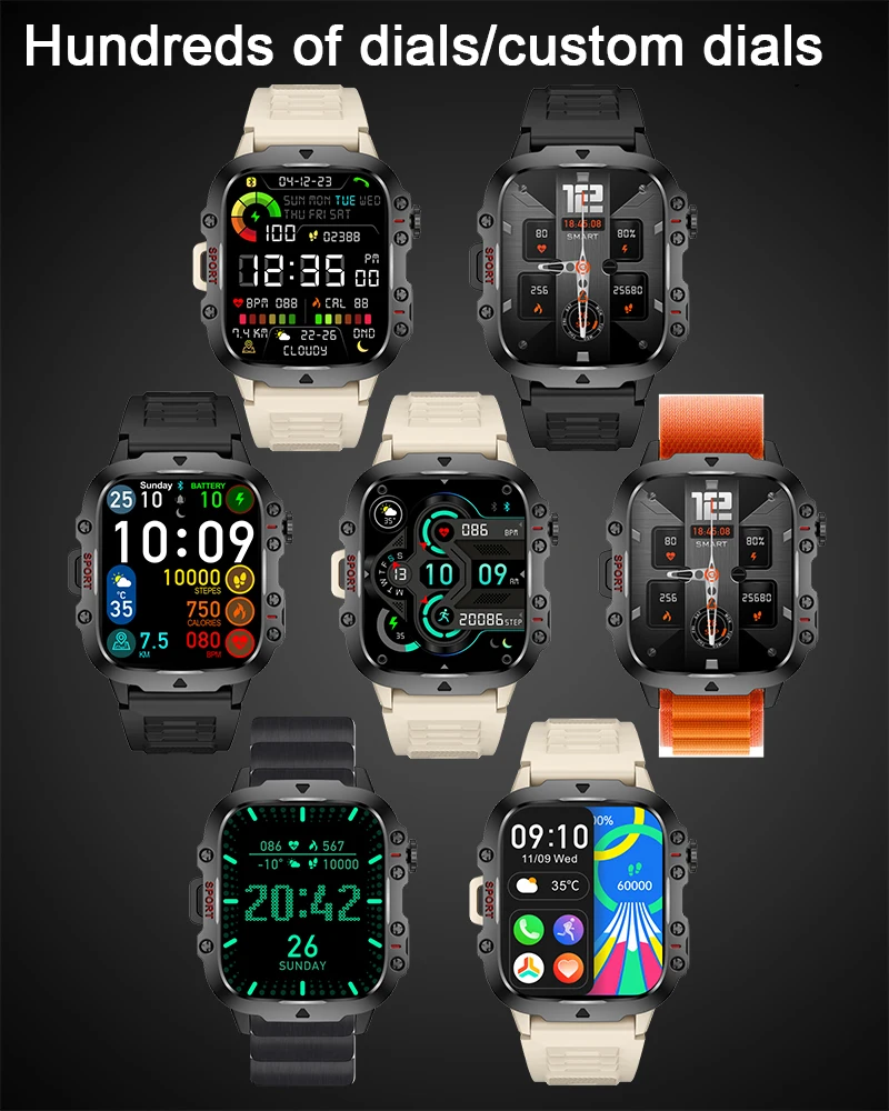 2025 New Rugged Military Fitness BT call SmartWatch Men For Android Xiaomi IOS 3ATM Waterproof Sport Ai Voice Calling Smartwatch 6