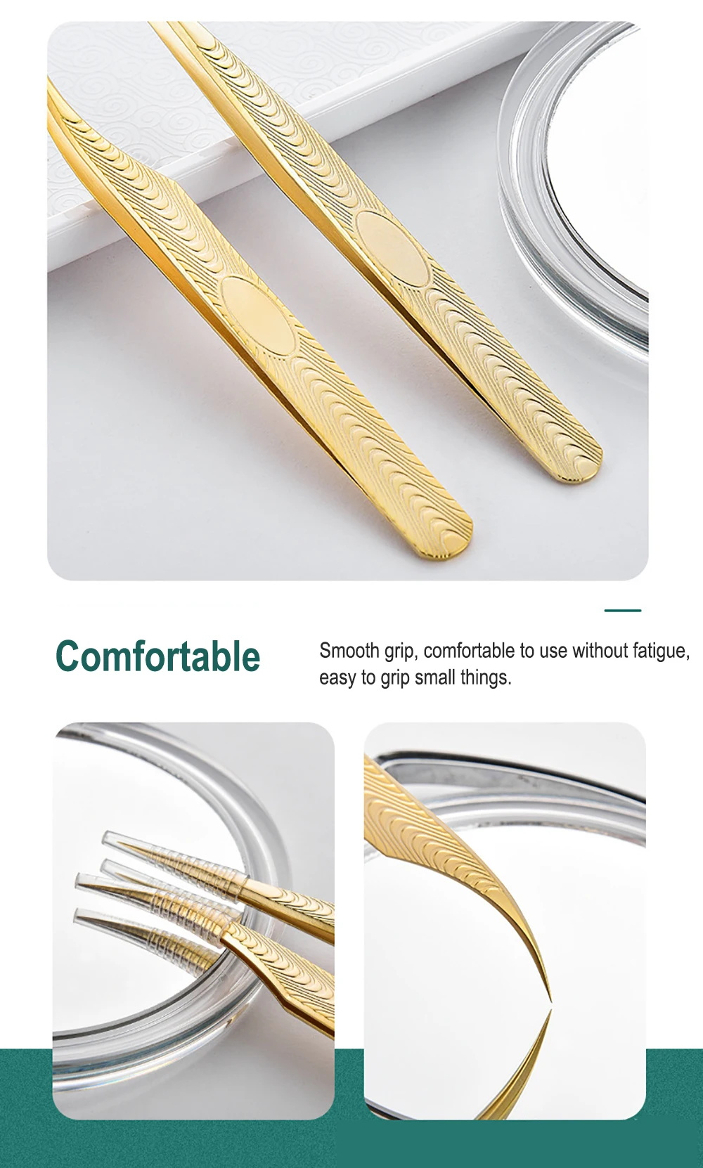 Eyelash Tweezers Volume False Lash Application Tool Pink Fiber Tips Tweezers| Gold Silver Non-Slip Grip  Professional Tweezers 5