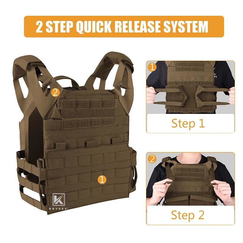 KRYDEX JPC 2.0 Plate Carrier Tactical Vest Coyote Brown With MOLLE Flap Quick Release Assaulter Armor CS Combat Airsoft Vest