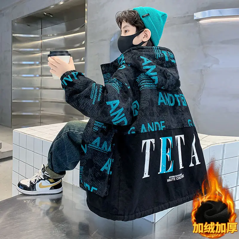 Teenage Boys Oversized Jacket for Autumn Winter New Children's Clothing Cotton Jacket with Thick Fleece Big Boy Parka 방설복
