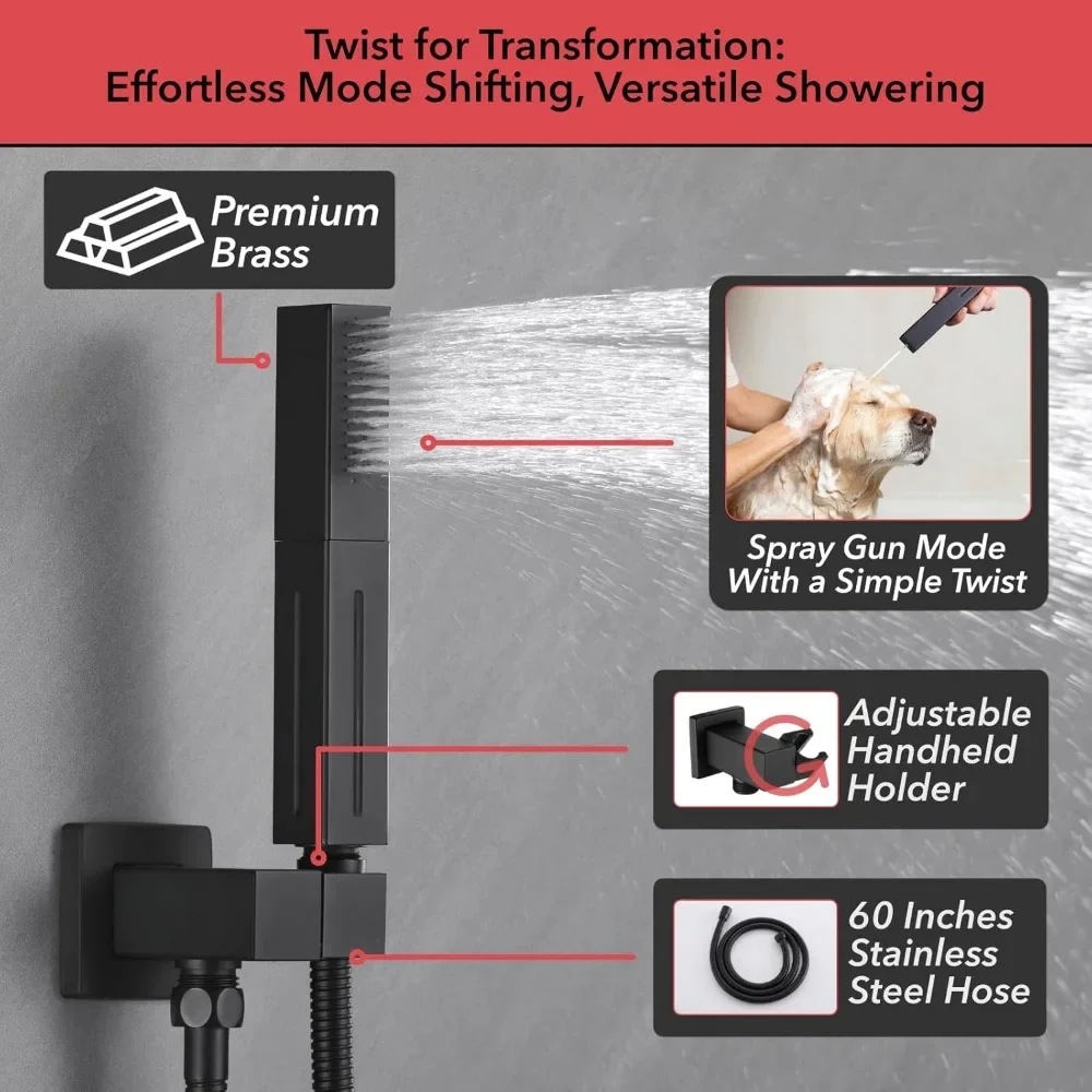 shower head， Shower Faucet Set Four Modes Shower Faucet with 2 in 1 Handheld,Ceiling Mount 10 Inch Head with 6 Inch