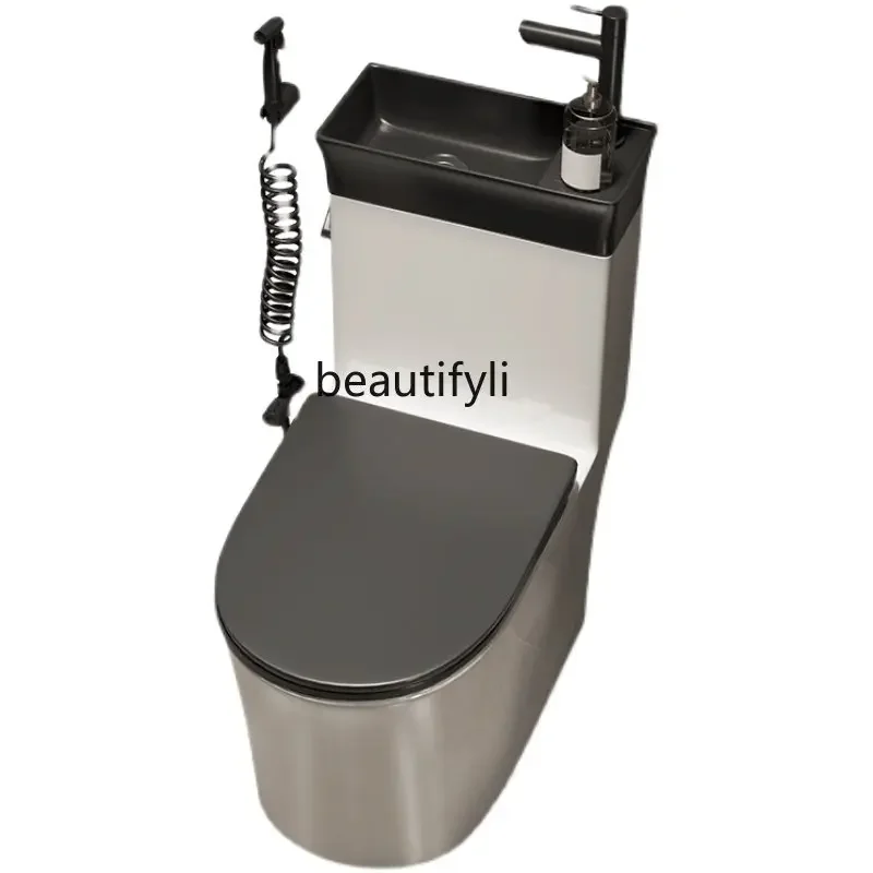 

zq Household toilet with wash basin, ceramic integrated water tank, dual-use water-saving water pumping seat, toilet